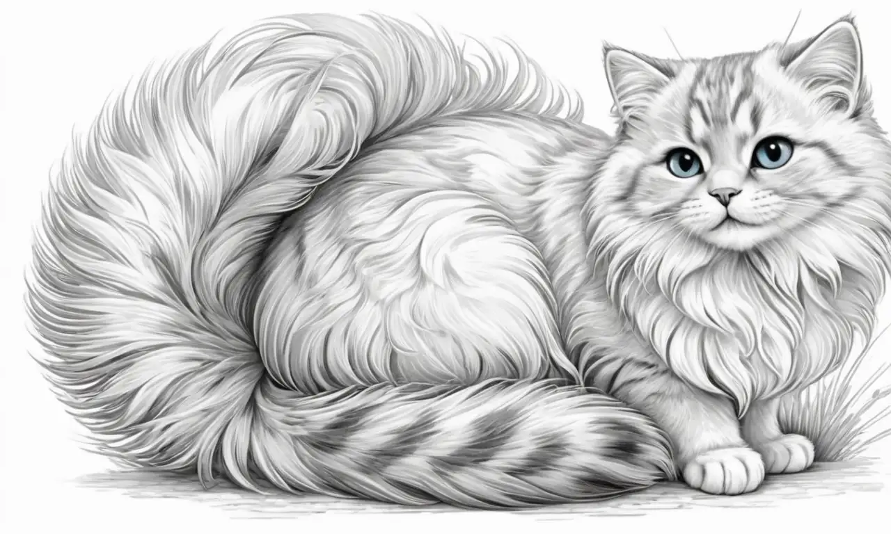 Una cola curvada y elegante con textura suave, sombras sutiles y un fondo sereno que resalta su movimiento juguetón