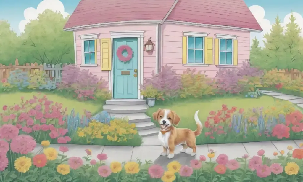 Una escena colorida y encantadora con una casa