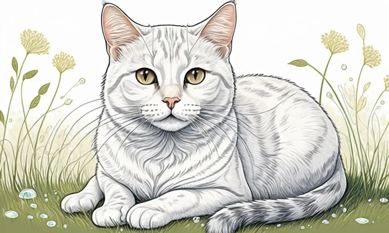 Ilustración de un gato con pelaje brillante y figura humana bajo un día soleado