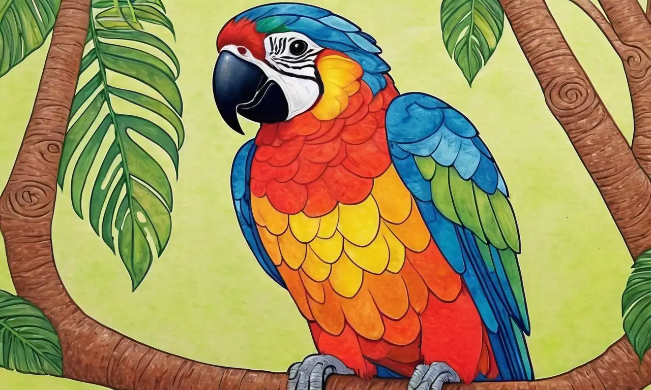 Una cría de loro vibrante con plumas suaves y detalles que transmiten vida en un entorno tropical