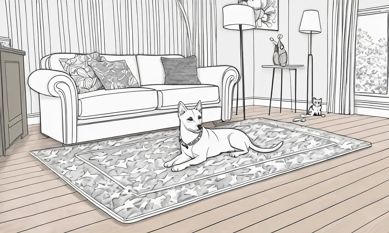 La sala acogedora muestra un contraste de texturas y luces que realza la amistad entre el gato y el perro