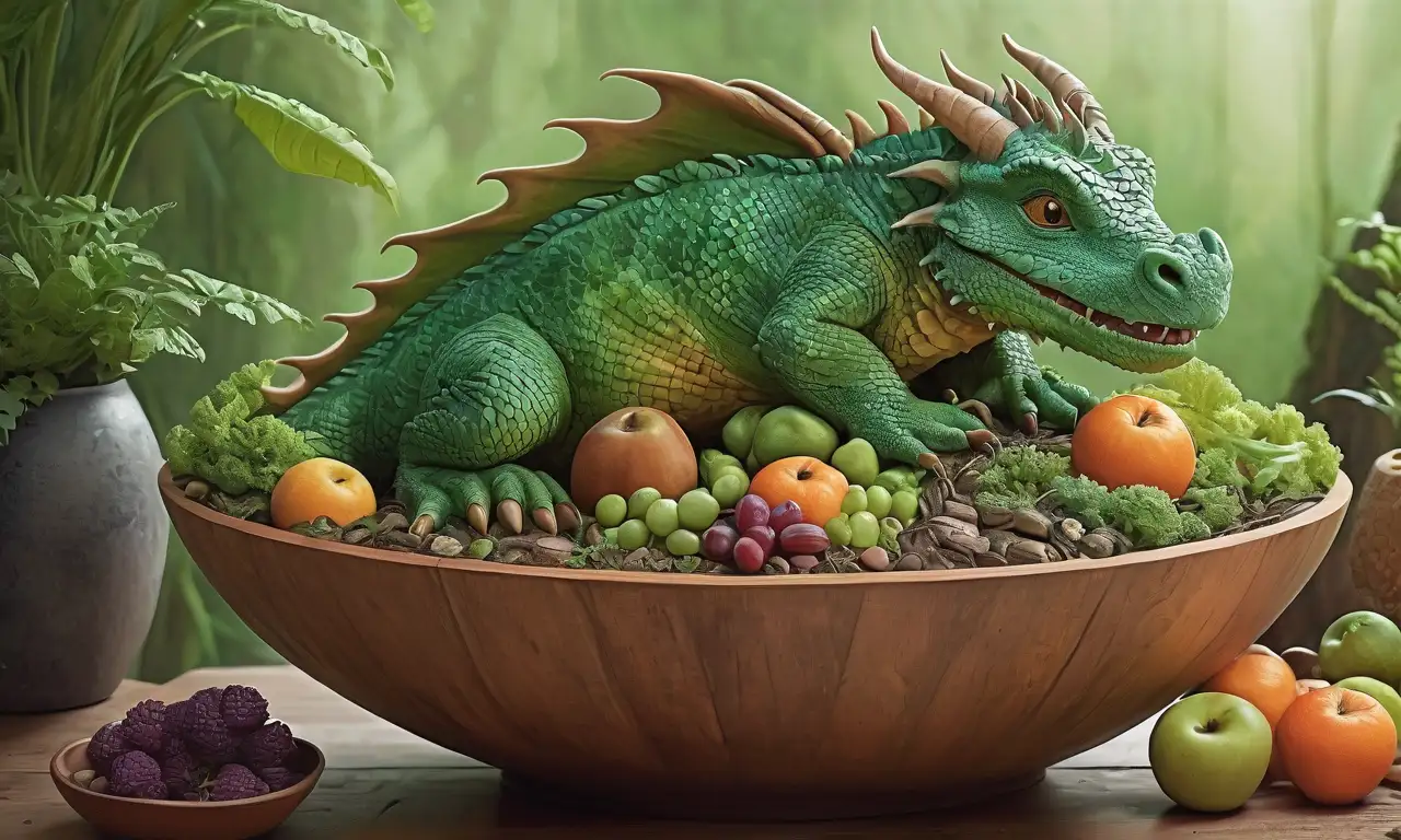 Dibujo detallado de un dragón con colores vibrantes y elementos naturales alrededor