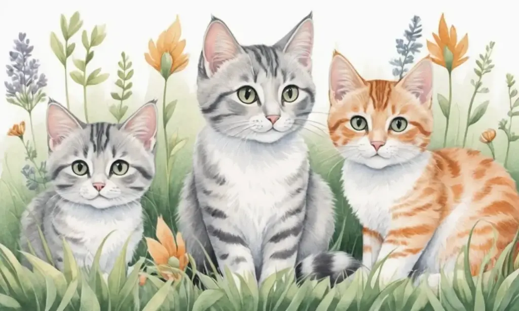 Los trazos suaves crean gatos juguetones llenos de curiosidad y calidez en un entorno iluminado