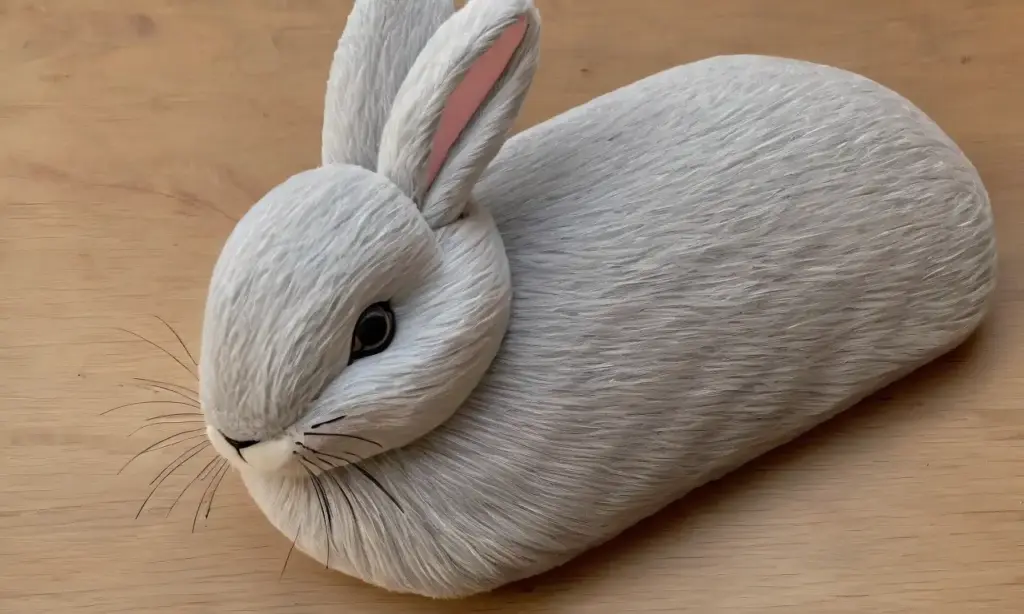 Un suave conejo gris descansa sobre una superficie de madera