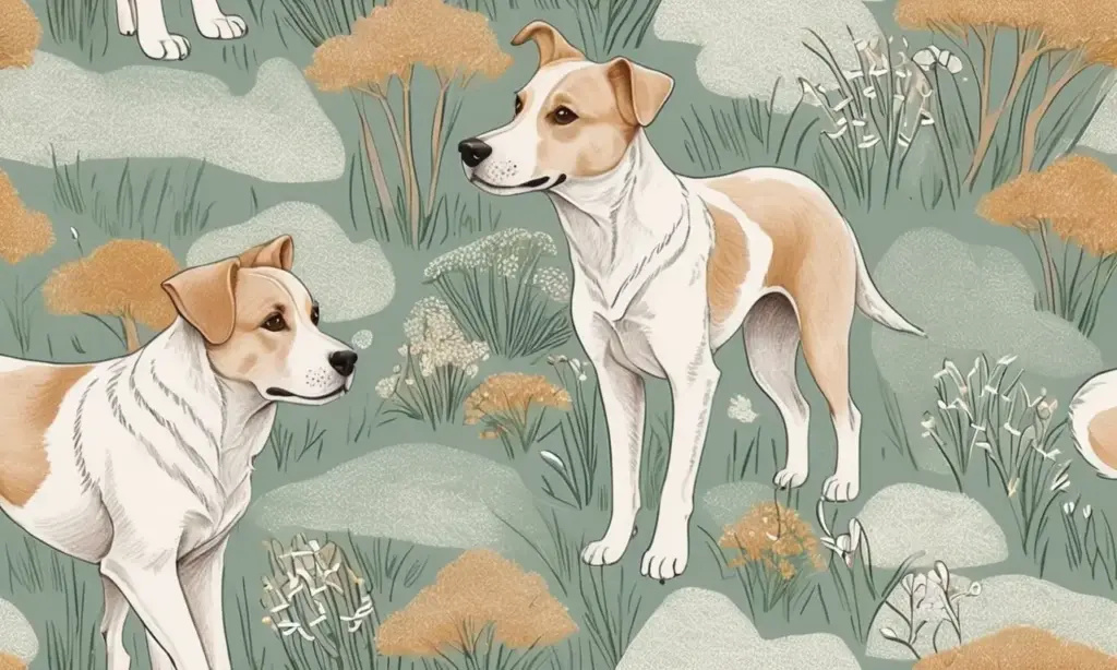 Una composición armoniosa con colores vibrantes y detalles sutiles que enmarcan a un perro en un entorno sereno