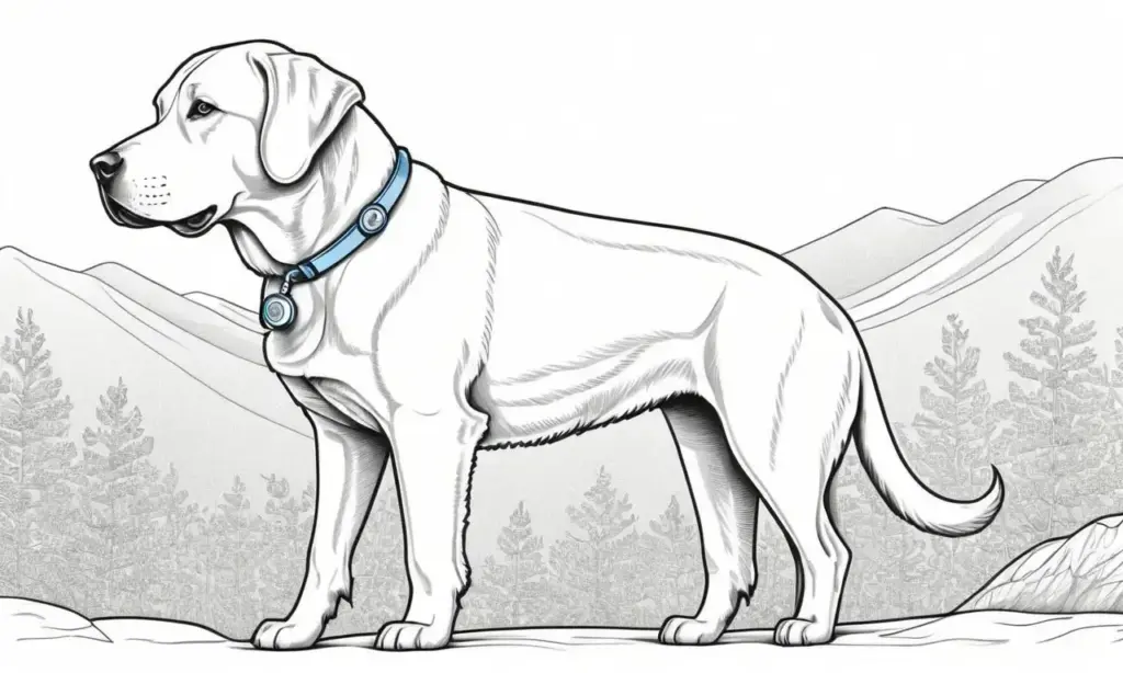 Un gran perro en el centro con relieve suave y expresión preocupada