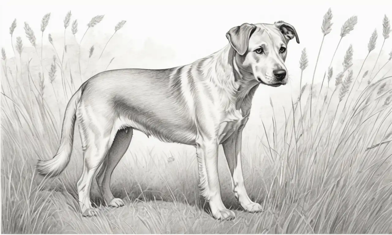 Un dibujo de un perro resalta la conexión emocional mediante sombras suaves, texturas contrastantes y detalles intrincados