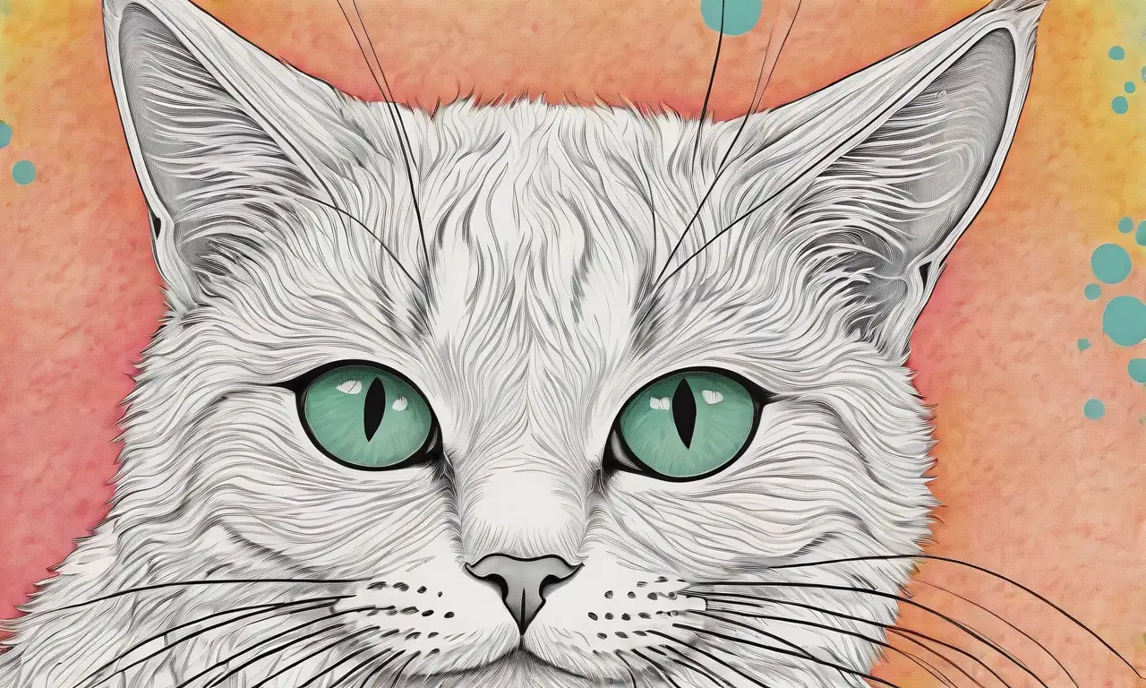 Ilustración detallada de un gato en un fondo vibrante, mostrando tensión y malestar con texturas y colores contrastantes