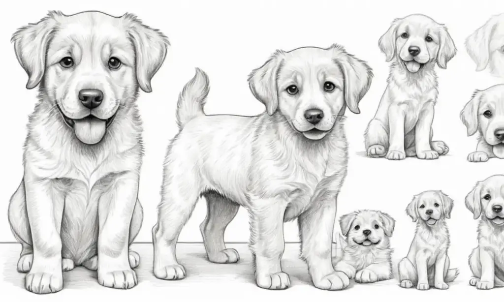 Un perro grande y preocupado se encuentra rígido junto a un cachorro curioso y juguetón en una cálida sala de estar