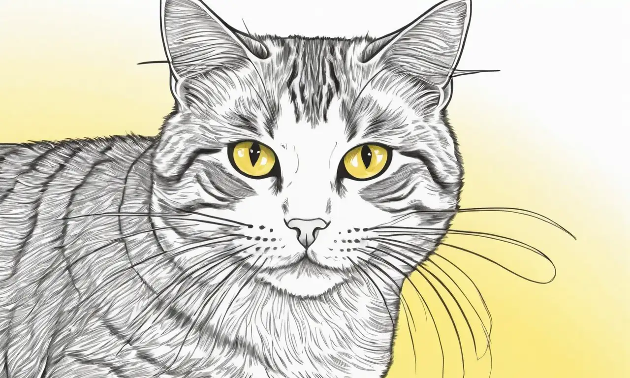 Un gato curioso se destaca en un fondo de sombras suaves y detalles vibrantes que sugieren movimiento y un estado de ánimo sombrío