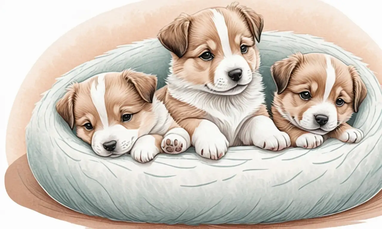 Un tierno dibujo de cachorros en un nido acogedor con suaves matices y delicados detalles