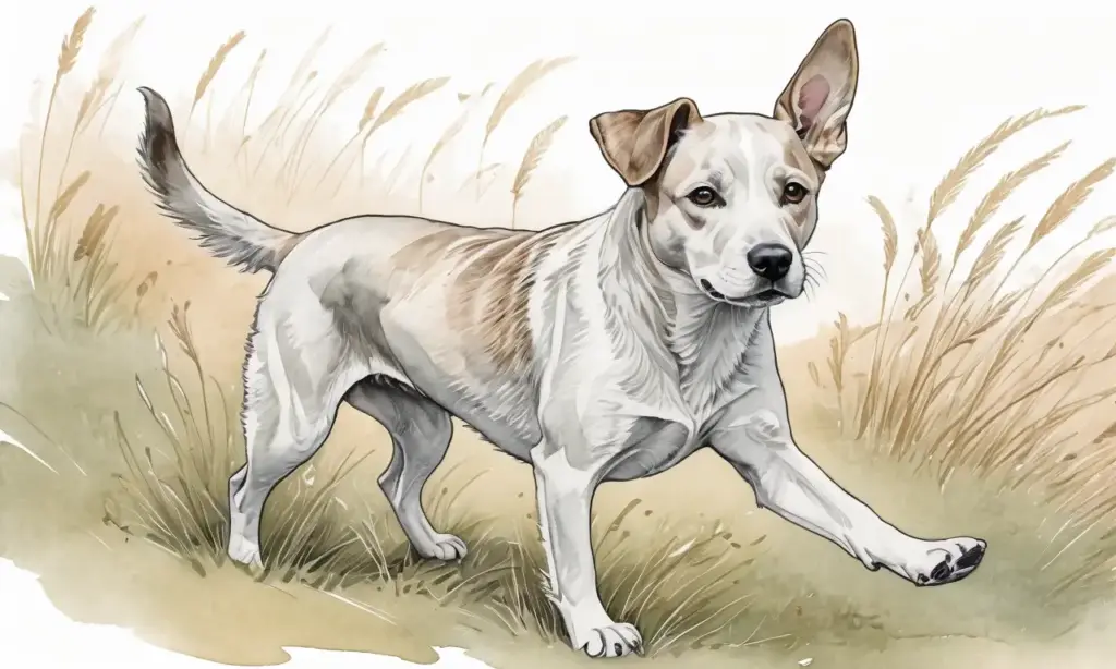 Colores suaves y texturas variadas evocan movimiento y empatía en una escena canina con un veterinario