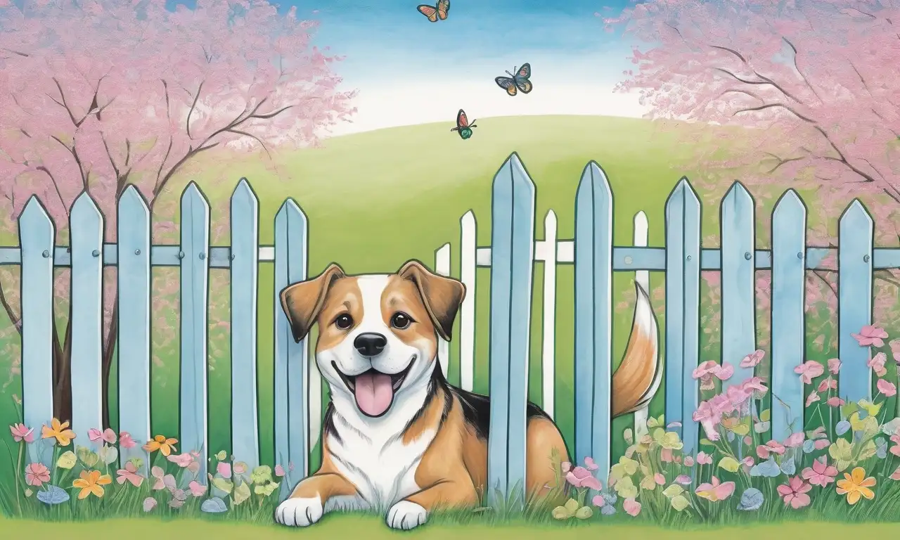 Una escena vibrante y caótica con un perro juguetón, fondo colorido, y detalles meticulosos