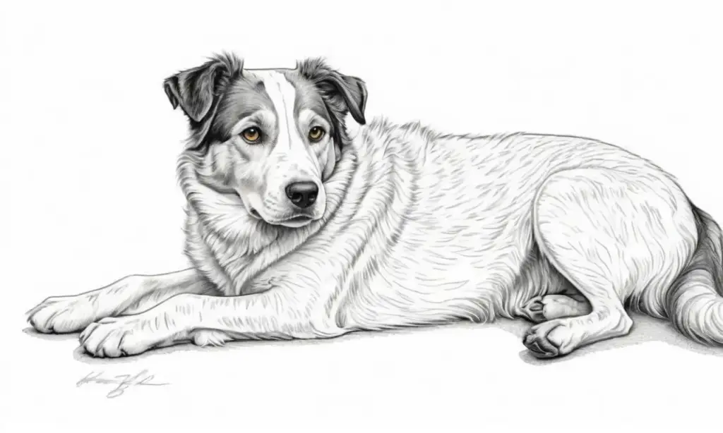 Un boceto de un perro curioso con un fondo iluminado y detalles de su pelaje juguetón