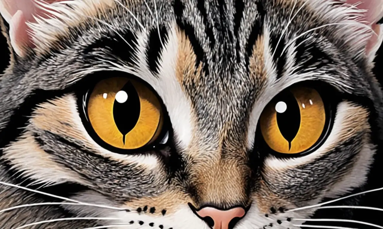 Ojos de gato vibrantes con pupilas alargadas y detalles sutiles que reflejan curiosidad