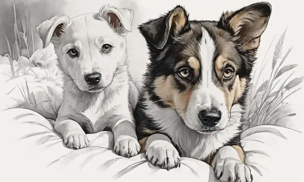 El arte presenta perros con líneas definidas