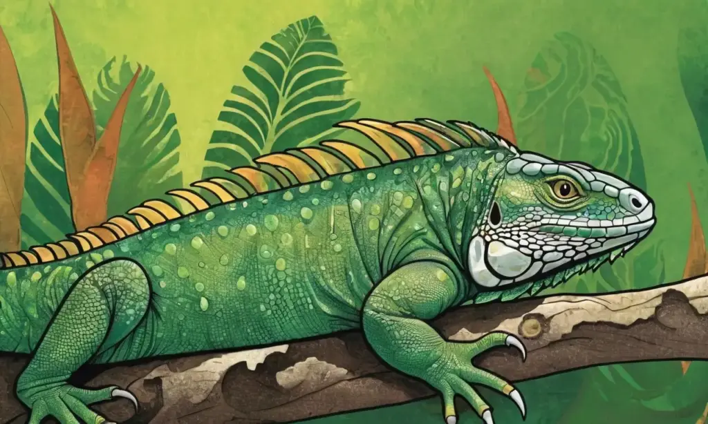 Una iguana vibrante destaca en un entorno lleno de texturas y matices