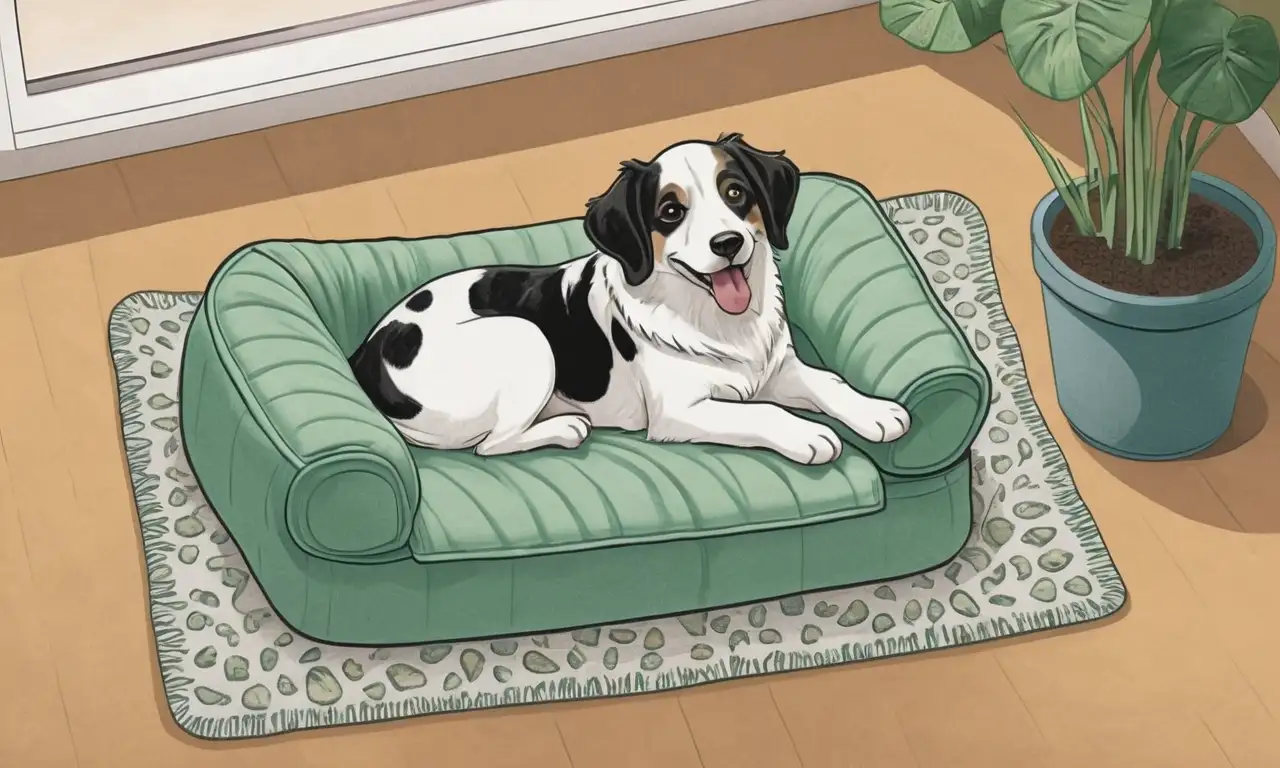 Una escena acogedora y detallada de una perra embarazada en un hogar cariñoso