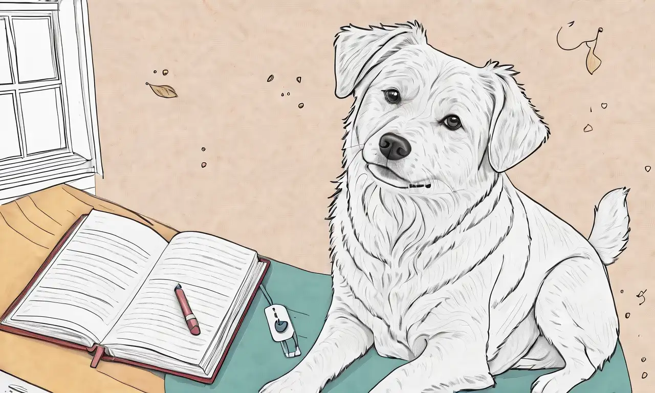 Un perro preocupado en un ambiente sereno y acogedor, con un veterinario que lo atiende