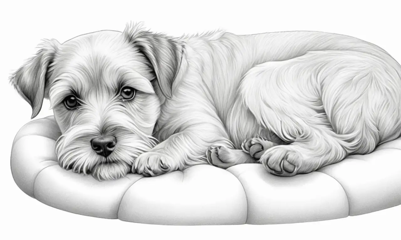 Ilustración de un Schnauzer que muestra su ciclo de vida con texturas suaves, color cálido y poses afectuosas