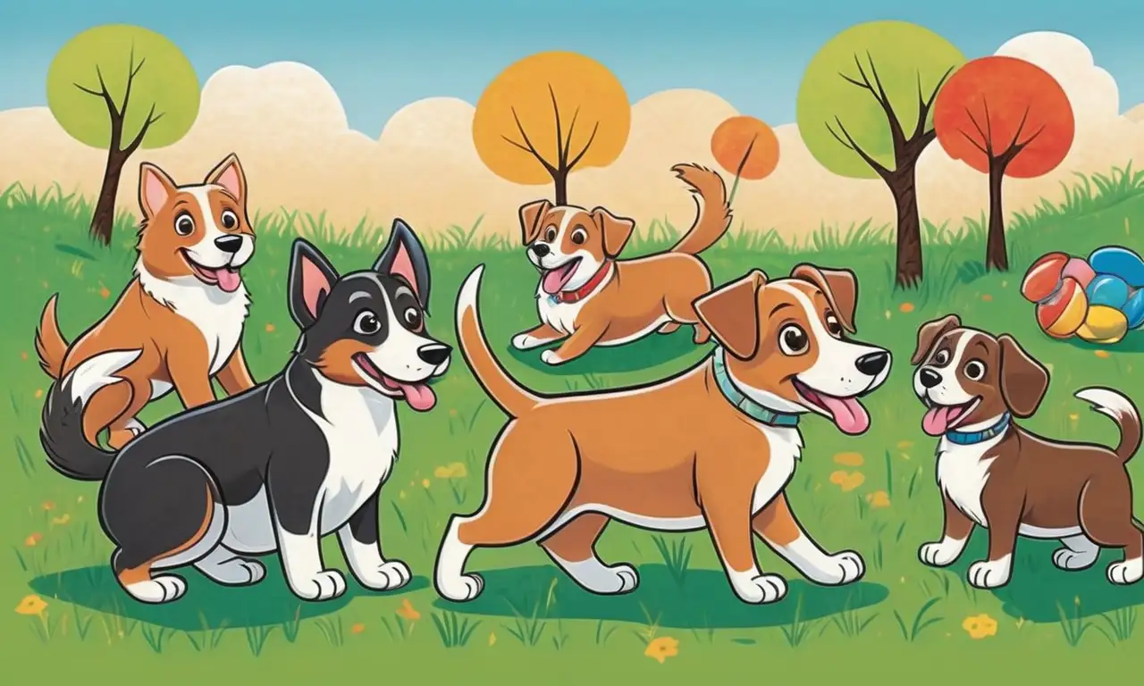 Un perro juguetón destaca por sus suaves líneas, tonos cálidos y un fondo vibrante