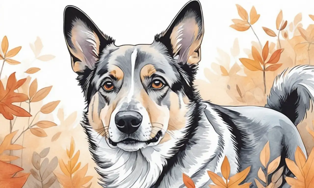 Una composición dinámica destaca la esencia y expresión del perro mediante curvas suaves, contrastes de luz y sombra, y colores vibrantes